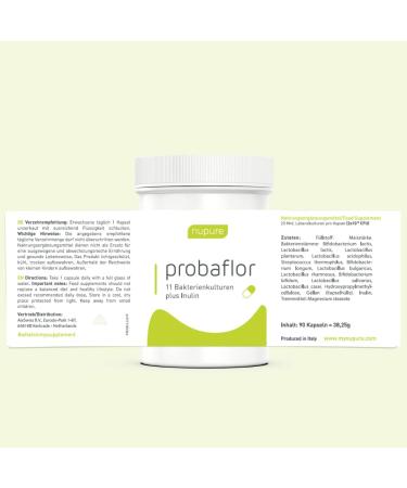 Nupure Probaflor - 30 Capsules with 20 Billion CFU 11 Probiotic Strains Inulin & Lactobacillus Salivarius SP2 - Gut Health Supplement - Buy Online on GoSupps.com