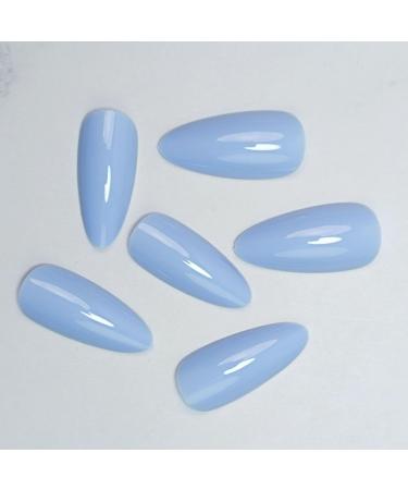 Light Blue Almond Press On Nails - 24PCS Glossy Fake Nails for Women & Girls - Solid Color Stick On Nails for Daily Wear - Buy Online on GoSupps.com