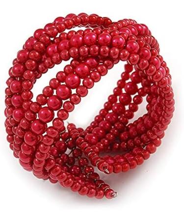Avalaya Wide Red Glass Bead Plaited Flex Cuff Bracelet - Adjustable - Buy Online on GoSupps.com