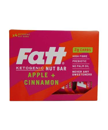 Fatt Keto Nut Bars - (Apple & Cinnamon 4 Pack) - 2g Carbs - 100% Natural Low-Carb Gluten Free Clean Keto Snack Bars with Super Fats - High Fibre Low Sugar Sweetener Free & Vegan - Aka Fattbar Apple & Cinnamon 4 count (Pack of 1)