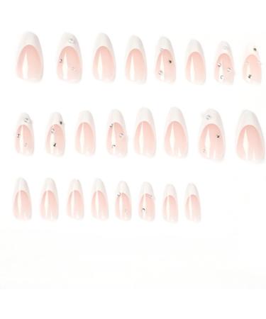Justotry 24 Pcs Pearls Short False Nails Stiletto Beige French Press On with Diamante - Nail Art for Women - Buy Online on GoSupps.com