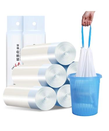 White Drawstring Trash Bags 100% Prime Material 17.7 x 19.7 inch 6 Roll(150 PCS) for Kitchen Bathroom Office Home