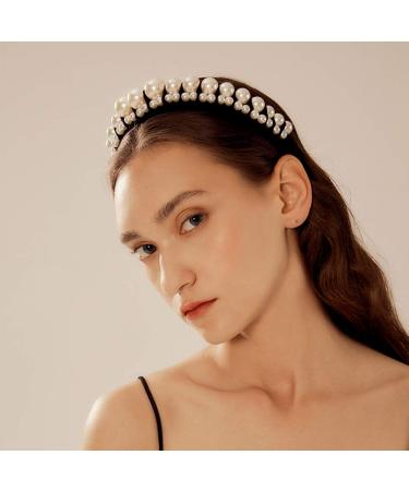 Vpang Velvet Braided Pearl Padded Headband - Elegant Vintage Hairband for Women and Girls in Black - Buy Online on GoSupps.com