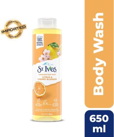 St. Ives Energising Body Wash (650ml) Citrus & Cherry Blossom Made with Plant-Based Cleansers & 100% Natural Extracts 16 oz Shower Gel - Buy Online on GoSupps.com