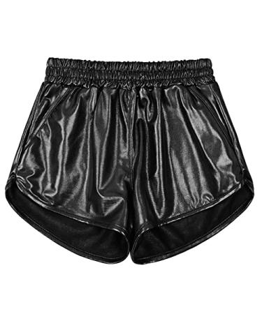 Mirawise Girls Metallic Shorts Shiny Hot Pants Sparkly Dance Outfits Short Pants 10-11 Years Black