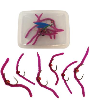 Thor Outdoor San Juan Worm - 6 Pc Trout Fly Fishing Set - Beaded Pink, Hook Size #14 - Wet Nymph Fly Ideal for Panfish and Trout