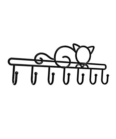 Alipis 7 Kitten Wall Hanging Wall Mounted Towel Holder Towel Hook Coat Hook Over Coat Racks Hook Rack Rural 46X14.5CM Black