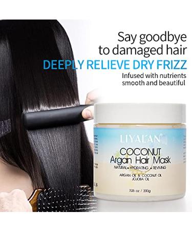 Liyalan Coconut Argan Oil Hair Mask for Dry Damaged Hair - Growth, Keratin, Avocado Infused Professional Care - Buy Online on GoSupps.com