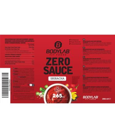 BODYLAB24 Zero Sauce Sriracha 265ml - Low-Calorie Fat & Sugar Reduced Perfect for All Diets - 3-9 kcal per 15g Portion - Buy Online on GoSupps.com