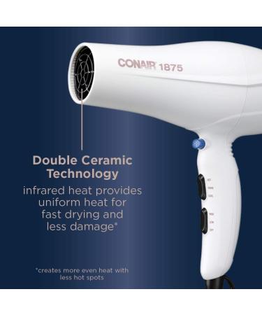 Double Ceramic 1875W Hair Dryer 1.7 pounds & Double Ceramic Vented Boar Round Blow Drying Brush For Women Men All Hair Types-Lengths (58785WC-2CT) White - Buy Online on GoSupps.com