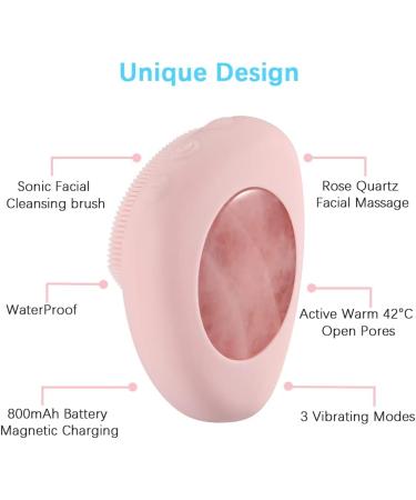Sonic Facial Cleansing Brush with Heated Rose Quartz - Vibrating Silicone Face Brush - Waterproof & Magnetic Charging - Face Roller for Fine Lines - Buy Online on GoSupps.com