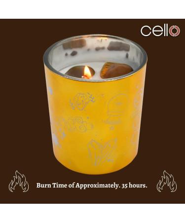 Cello Celestial Scented Candle with Tigers Eye Gemstones - Metallic Gold Candle with Brown Crystals - Ideal Gift for Men and Women - Buy Online on GoSupps.com