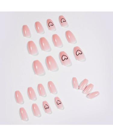 Bufenia Short Coffin Press-On Nails | Skin Color | Shiny Hearts | 24 Acrylic Nails for Women & Girls - Buy Online on GoSupps.com