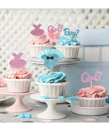24 Glitter Blue & Pink Cupcake Toppers | Gender Reveal Cake Decoration for Baby Shower - Pinepan - Buy Online on GoSupps.com