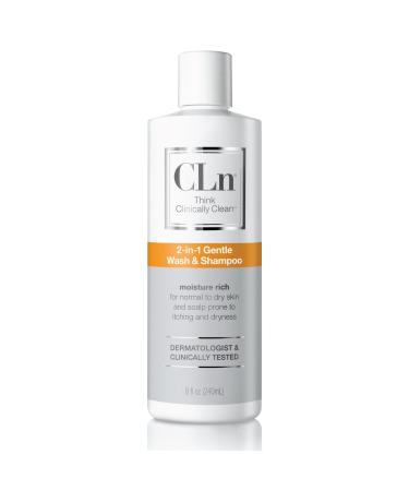 CLn  2-in-1 Gentle Wash & Shampoo - Multi-functional Cleanser with Glycerin to Moisturize & Soothe Skin  for Dry to Normal to Compromised Skin and Scalp Prone to Redness  Itching  Dryness and Razor Bumps  Frangrance-Free...
