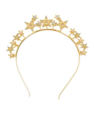 TQUXNGA Glinting Crystal Headband Hair Hoop for Pageant Prom Bridal Wedding Bridal Wedding Hair Accessories Gold