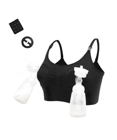 LEAPOVER Women Hands Free Breast Pump Breast Feeding Pump Pumping Bra Maternity Adjustable Nursing Bra (Black L) L Black