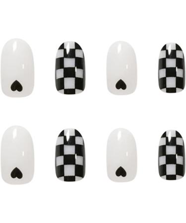 False Nails Short Sharp Full Cover Glue Included Heart and Checkerboard Press on Nails 24 Pieces Nail Art Tip with Box for Nail Salons and Women DIY Nail Art - Buy Online on GoSupps.com