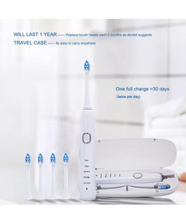 Mamibot Electric Toothbrush for Adults | Waterproof Power Toothbrush with 5 Modes & 4 Brush Heads | Rechargeable & Long-lasting Battery | White - Buy Online on GoSupps.com