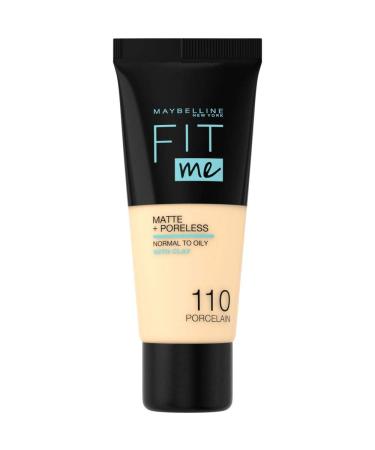 Maybelline Fit Me!Matte & Poreless Make-up No. 110 Porcelain liquid make-up adapts to the skin tone moisturizing matting light to medium coverage 30 ml 1 pieces 30 ml (1 Pack) No. 110 Porcelain