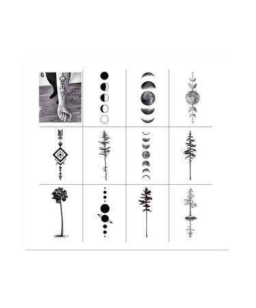 SanerLian Black Geometry Tree Tattoo Sticker Moon Phase Arrow Temporary Fake Tatoo Waterproof Men Women Arm Shoulder Back Body Art 13.8X4cm Set of 12 (SF031) Geometric