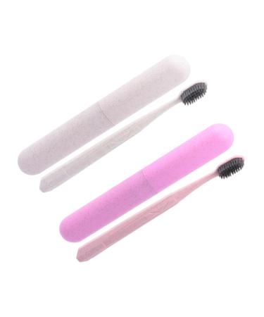 HOMSFOU 2pcs Toothbrush Set Wooden Toothpaste Toothbrush Head Travel PP Raw Material 1 Piece (1 Pack) Assorted Color