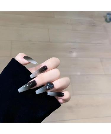 Temperament enhancement manicure dark wind cheek black gradient manicure finished product photo wearing detachable nail patch.(XS)