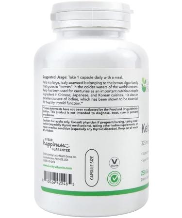 LuckyHerbs Kelp Iodine 325 mcg 250 Veg Capsules - Natural Thyroid Support - Buy Online on GoSupps.com