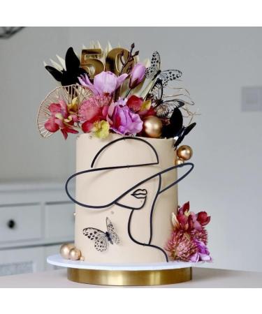 Elegant Acrylic Lady Face & Gold Palm Leaves Cake Topper for Wedding, Bridal Shower, Birthday Party - Buy Online on GoSupps.com