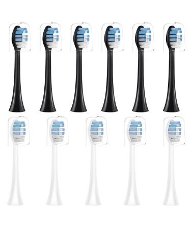 10+1 Pack Replacement Toothbrush Heads Compatible with AquaSonic Black Series for Vibe Series Black Series pro  and for Duo Series pro Electric Toothbrush Balck(5 White + 6 Black) White+black