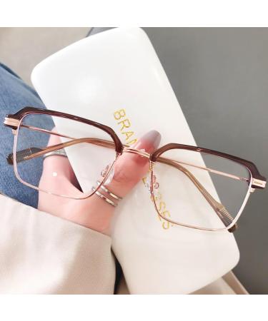 Fuqinqingoz Large blue light blocking HD reading glasses oversized computer reader anti-UV flat light mirror glasses women/men (color: C3 size: +350) +350 C3