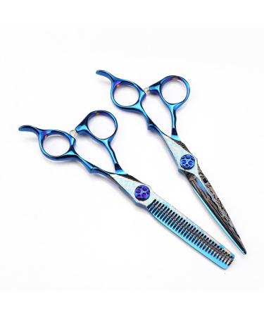 Hair Cutting Scissors 6 Inch Professional Blue Damascus Hair Cutting Scissors Gem Screw Haircut Thinning Barber Tools Steel Shears Hairdressing Scissors Set