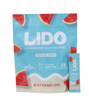 LIDO Watermelon Electrolyte Powder Packets Clean Zero-Sugar Hydration Drink Mix with Balanced Sodium for Fast Replenishment Vegan Paleo & Fasting Friendly 28 Sticks