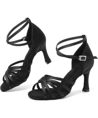 RUYBOZRY Latin Dance Shoes for Women - Satin Standard Model 802QB - 8.5cm Heel Size 36 EU - Black - International Shipping Available - Buy Online on GoSupps.com