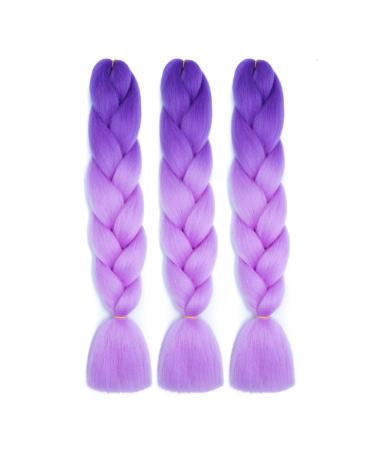 Eugenia Ombre Purple Braiding Hair Extensions - 24 Inch, Pack of 3 | High Temp Fiber Crochet Twist Braids - D&L Purple - Buy Online on GoSupps.com