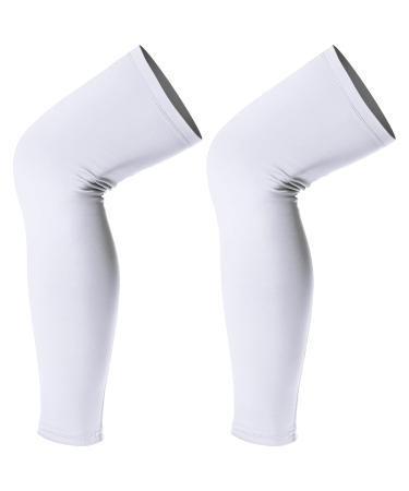 Leg Sleeves Compression Long Knee Sleeve UV Protect for Men Women Sport Basketball Football 2 White