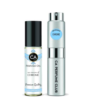 CA Perfume Duo Impression of Chrome For Women & Men Eau de Parfum Refillable Atomizer Sprayer + Fragrance Body Oil Long Lasting Sample Travel Size Roll-On Bottle 0.27 Fl Oz+0.33 Fl Oz