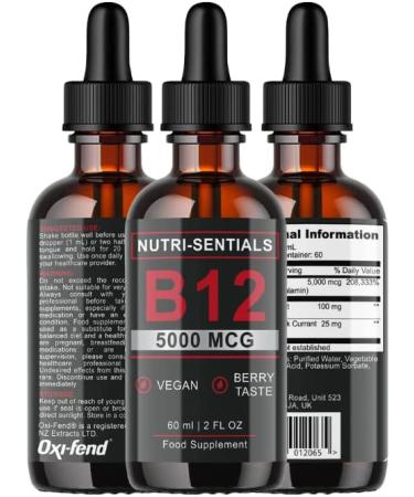 Vitamin B-12 Liquid Drops - 5000mcg Methylcobalamin Supplement for Energy, Metabolism & Immunity - Vegan Berries Flavour - 60ml - Buy Online on GoSupps.com