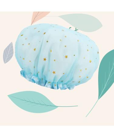 Waterproof Reusable Shower Cap for Women & Kids - Blue | Medium Size Double Layer Hair Protection Cap - PEVA Waterproof | Bath Cap - Buy Online on GoSupps.com