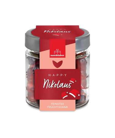 naschlabor Happy Nicolas Round Glass Jar 120g St Nicholas Gift Chocolate Substitute Christmas Gift Delicious Fruit Candy