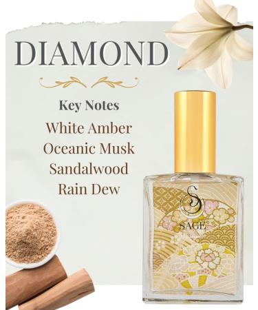 Diamond Organic Perfume Spray by Sage- 2 oz Vegan & Cruelty-Free Subtle Scent Sandalwood White Amber Musk - Buy Online on GoSupps.com