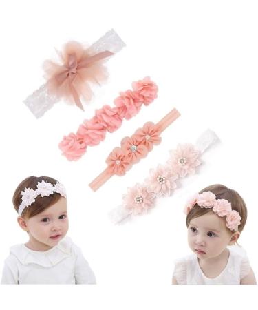 4 pieces of headband baby girls flower stir straps with stain band elastic nylon hair band newborn headband baby hair accessories for party wedding