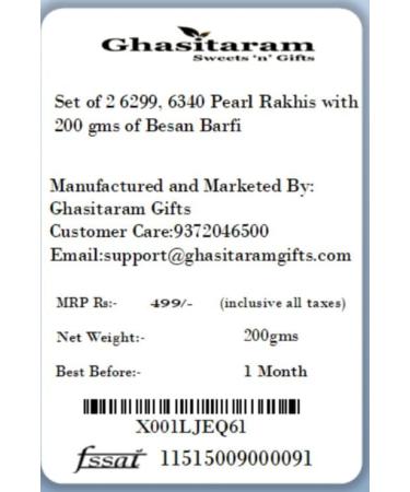 Ghasitaram Gifts Rakhi for Brother Rakhis Online - Set of 2 6299 6340 Pearl Rakhis with 200 GMS of Besan Barfi - Buy Online on GoSupps.com