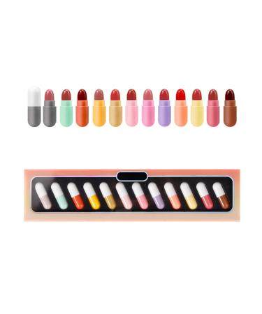 Mini Capsule Lipstick Set 12 Colors Mini Capsule Matte Liquid Lipstick Women Long Lasting Waterproof Lip Gloss Portable Capsules Shape Lipsticks Makeup Set