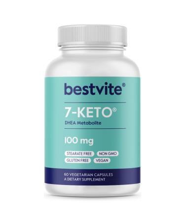 BESTVITE 7-Keto 100mg DHEA (60 Vegetarian Capsules) - No Stearates - Vegan - Non GMO - Gluten Free - Supports Energy Metabolism* - Easy to Swallow Capsules 1 Count (Pack of 60)