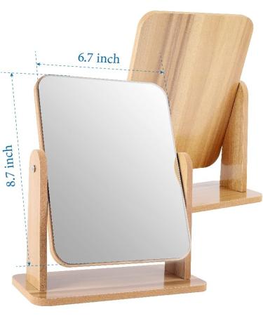 LOTIKO 7 Inch Natural Wooden Vanity Makeup Mirror - Swivel & Portable High-Definition Desk Mirror (Square) - Buy Online on GoSupps.com