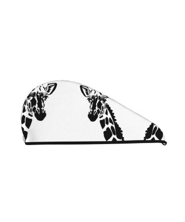 Black and white giraffe dry hair cap girls soft super absorbent elastic wrap wet hair long thick hair quick dry cap women's cap
