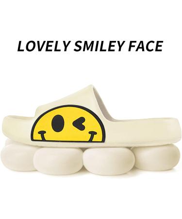Coundymer Smiley Face Slippers: Cloud Slides for Women/Men - Beige | Girls/Boys Spa Sandals - Buy Online on GoSupps.com