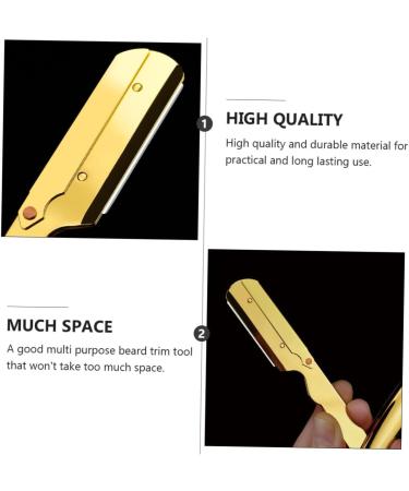 Minkissy Engraved Stainless Steel Folding Razor Holder - Golden Manual Straight Shaver with Galvanized Handle | 14.5x2.5cm - International Shipping Available - Buy Online on GoSupps.com