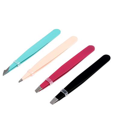PURPLLE 4 Pieces Stainless Steel Eyebrow Tweezers Tweezers Precision Stainless Steel Hair Extractor Fine Hair Makeup Beauty Tool